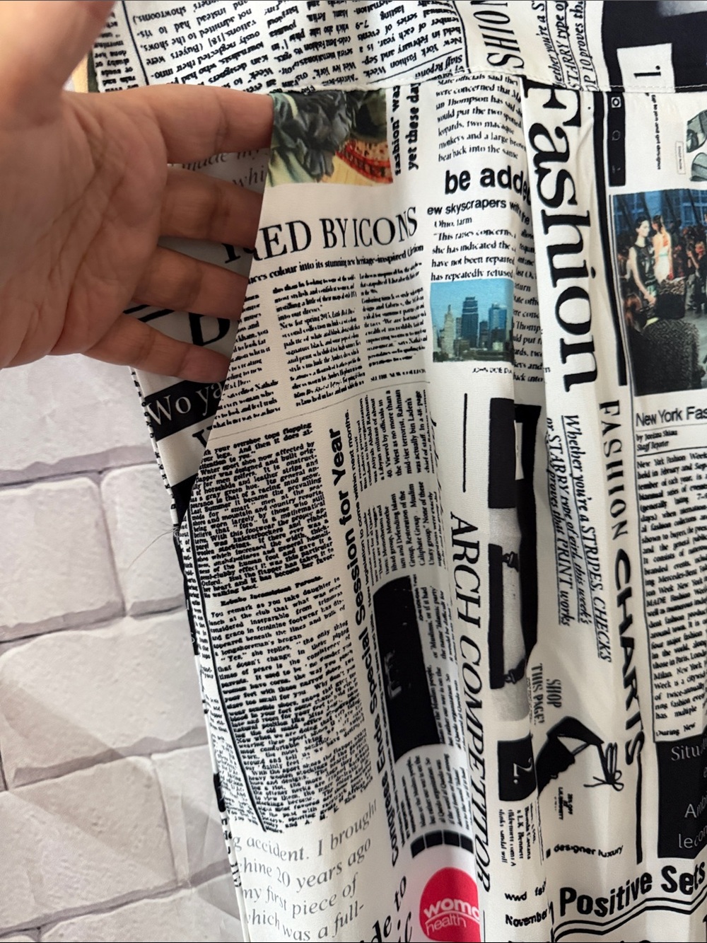 SHEIN Black & White Newspaper Print Wide Leg Pants - Picture 3 of 6